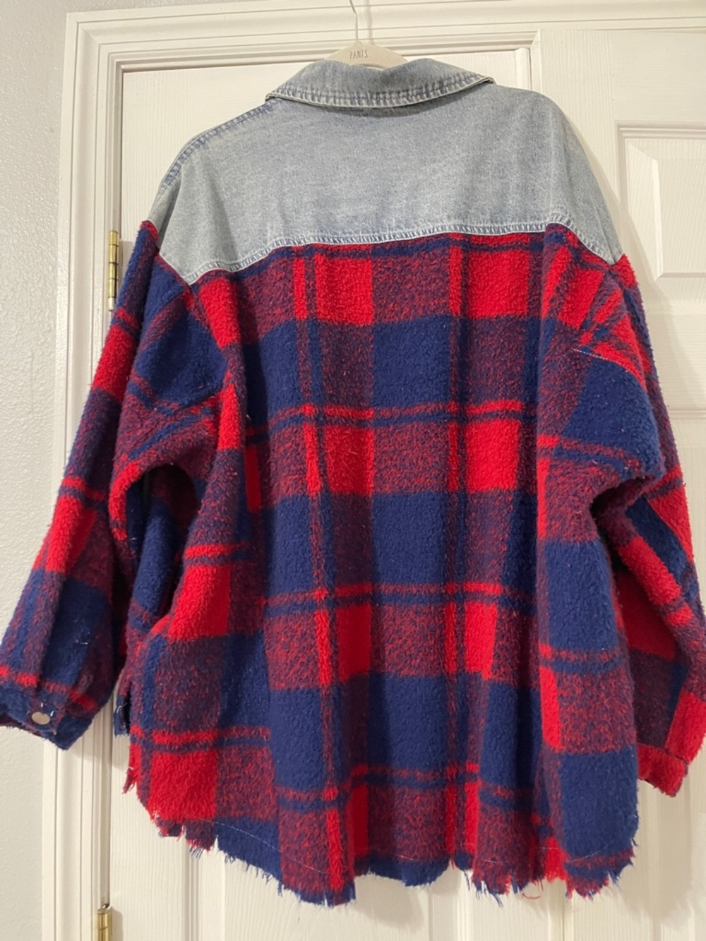 Fantastic Fawn Red and Blue Plaid Denim Shacket - Picture 2 of 4